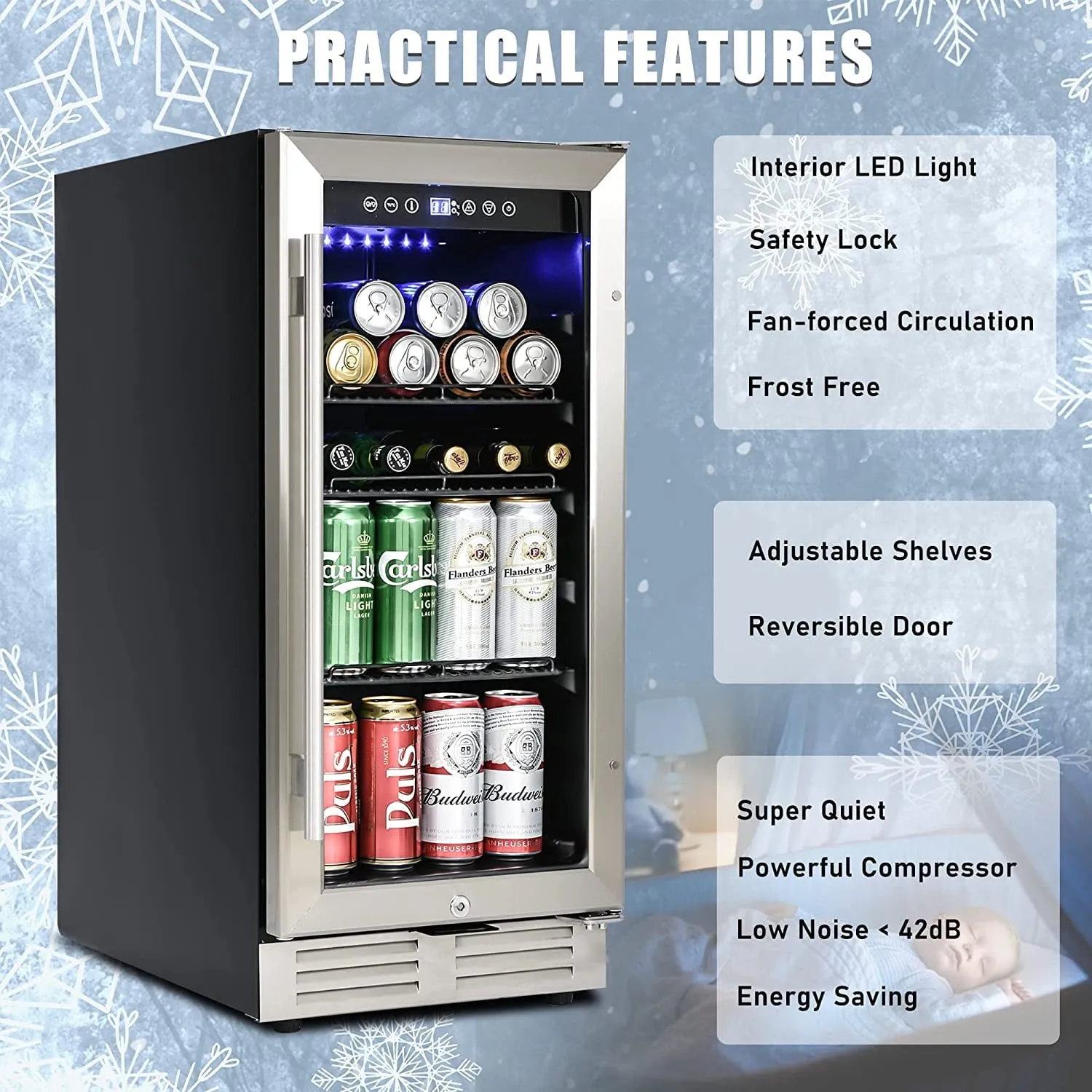 15' Wine Cooler Cabinet Beverage Refrigerator Double Glass LED, Freestanding / Built-in, Kitchen/Bar /office