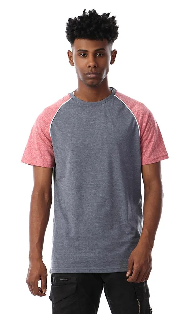 57213 Bi-Tone Round Collar T-Shirt - Heather Grey & Heather Red