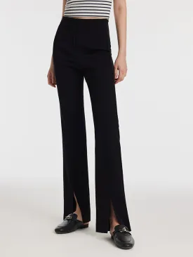 Acetate Stretchy Slit Micro-Flared Women Pants