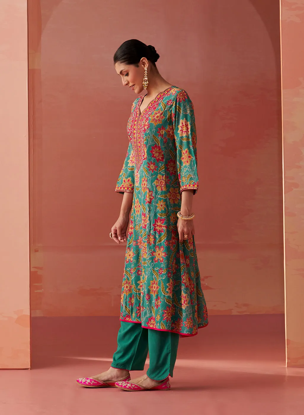 Alisha Sea Green Printed Cotton Kurta Set