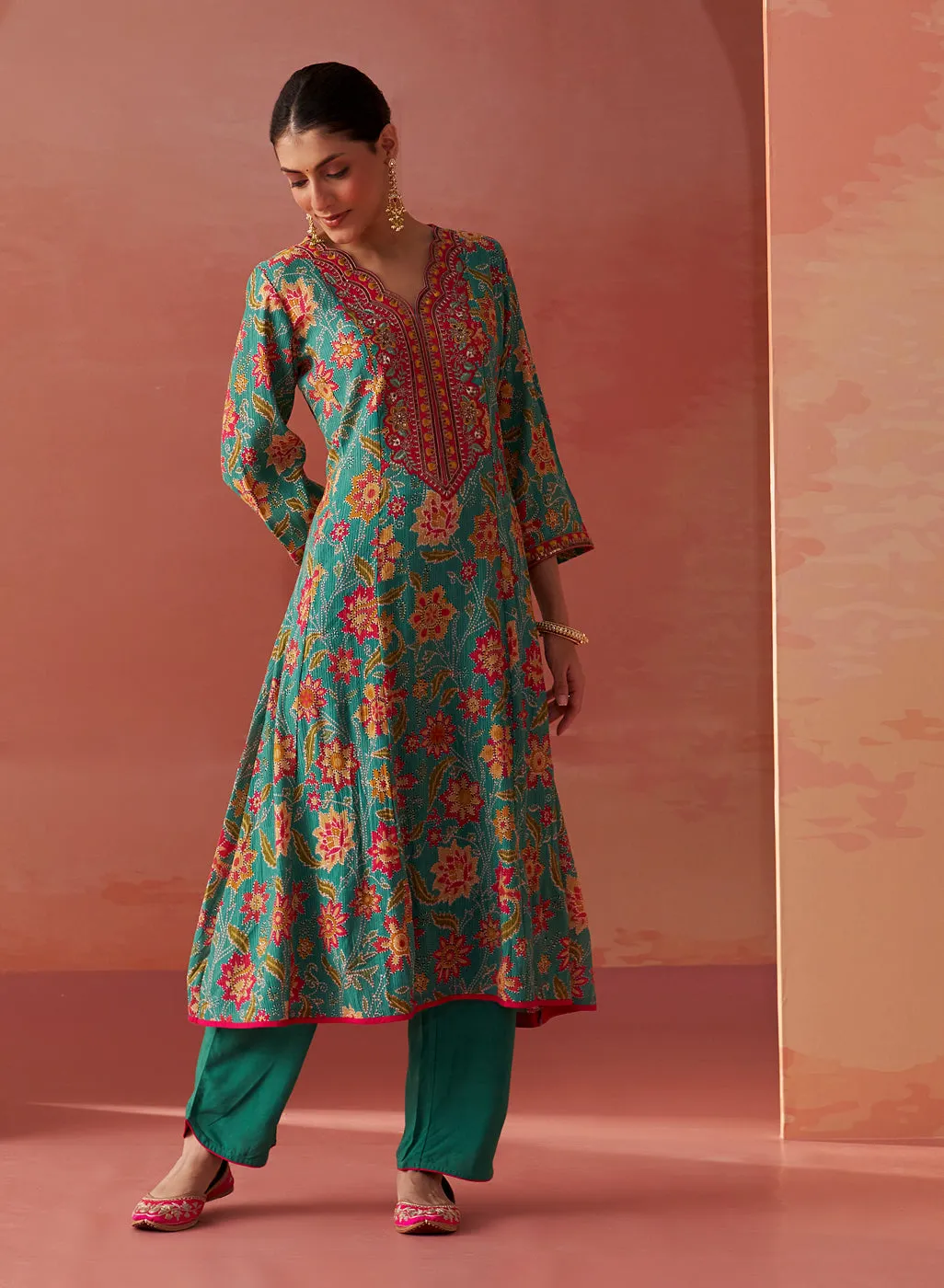 Alisha Sea Green Printed Cotton Kurta Set