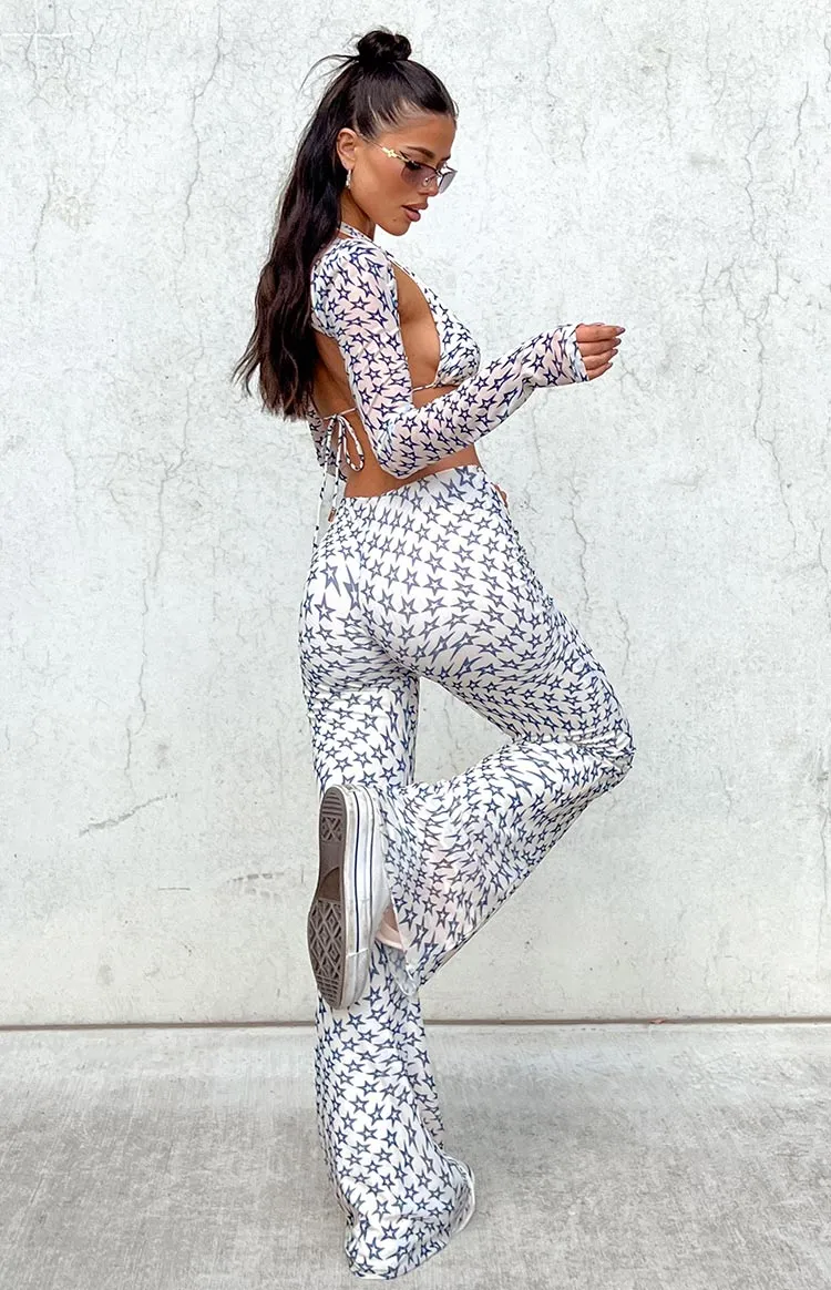 Avalon Star Print Mesh Mid Rise Pants