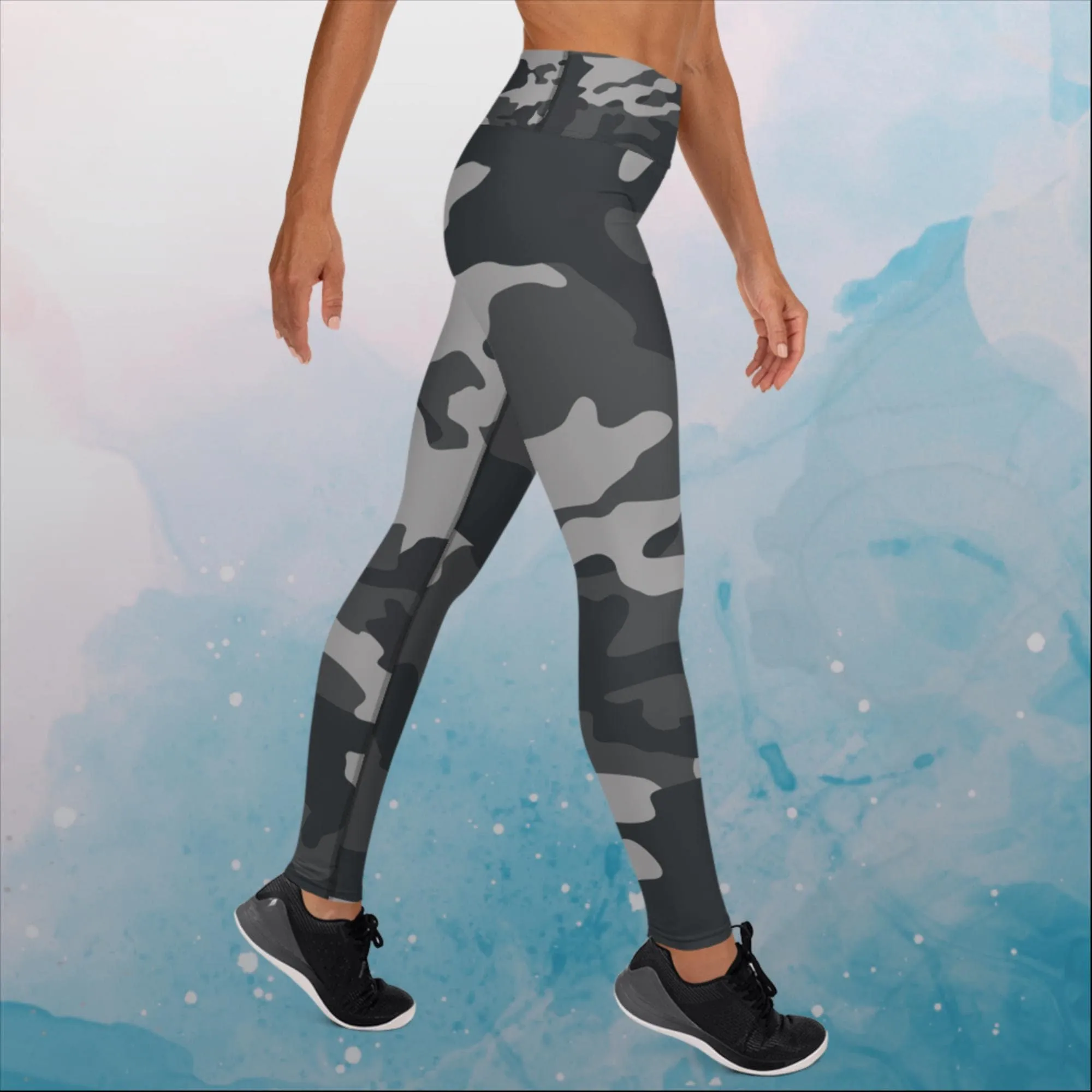 Black and Grey Camo Print Womens Yoga Leggings