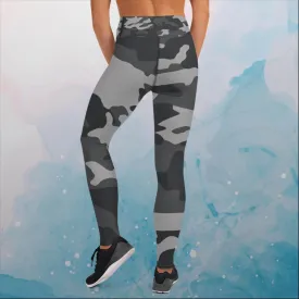 Black and Grey Camo Print Womens Yoga Leggings