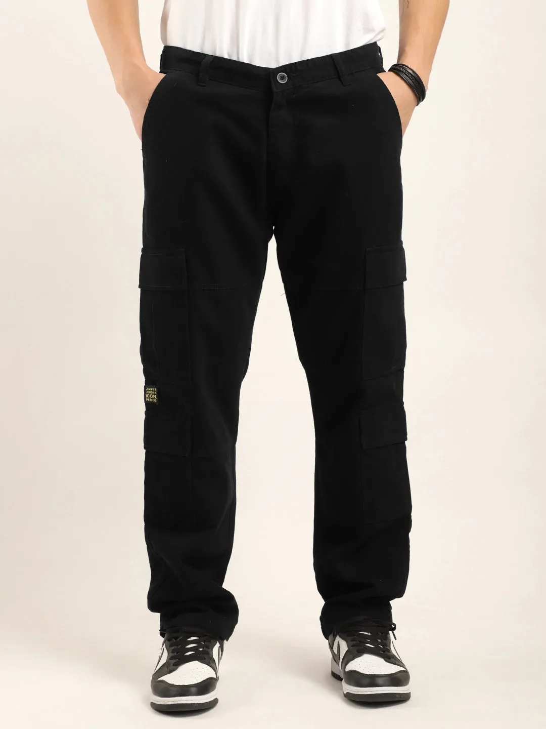 Black Cotton Drill Baggy Fit 8 pocket Cargo