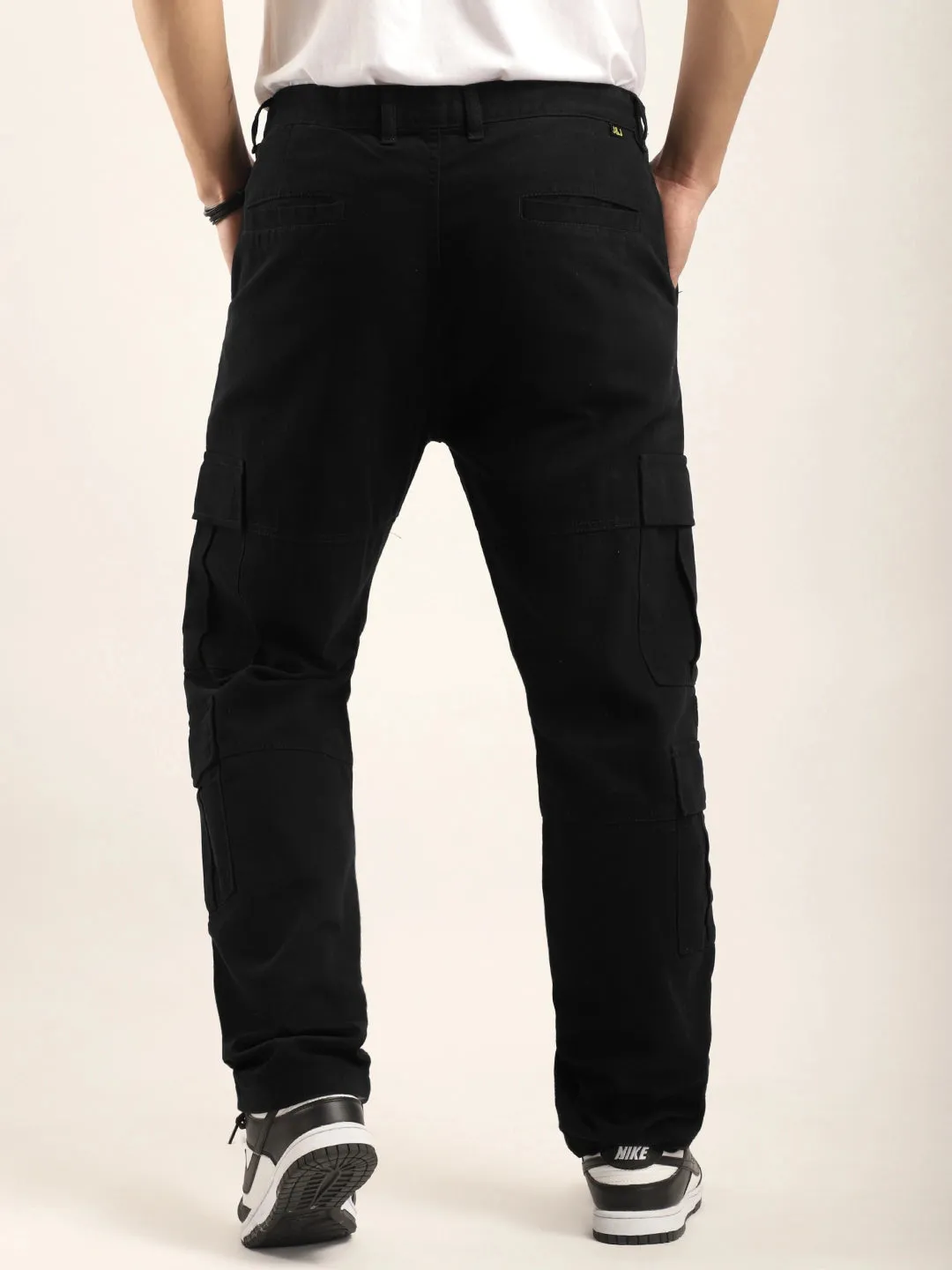 Black Cotton Drill Baggy Fit 8 pocket Cargo