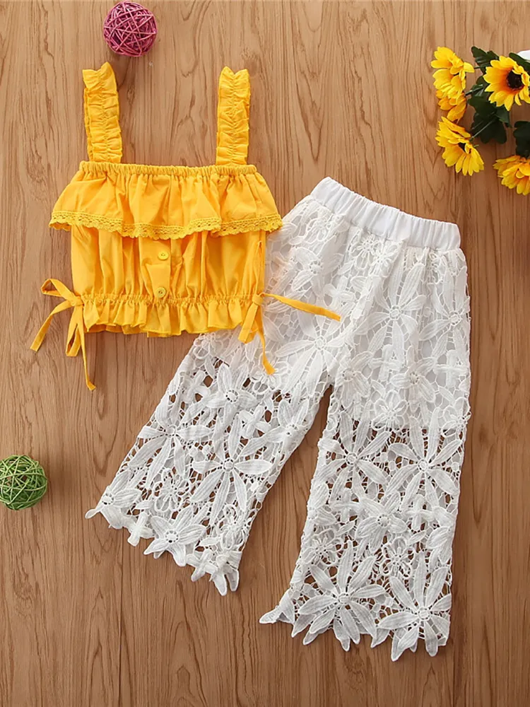 Boho Bright Crop Top And Lace Pants Set