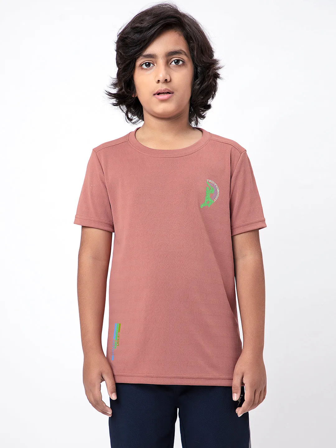 Boys Solid Slim Fit Crew Neck T-shirt with DOUBLE COOL