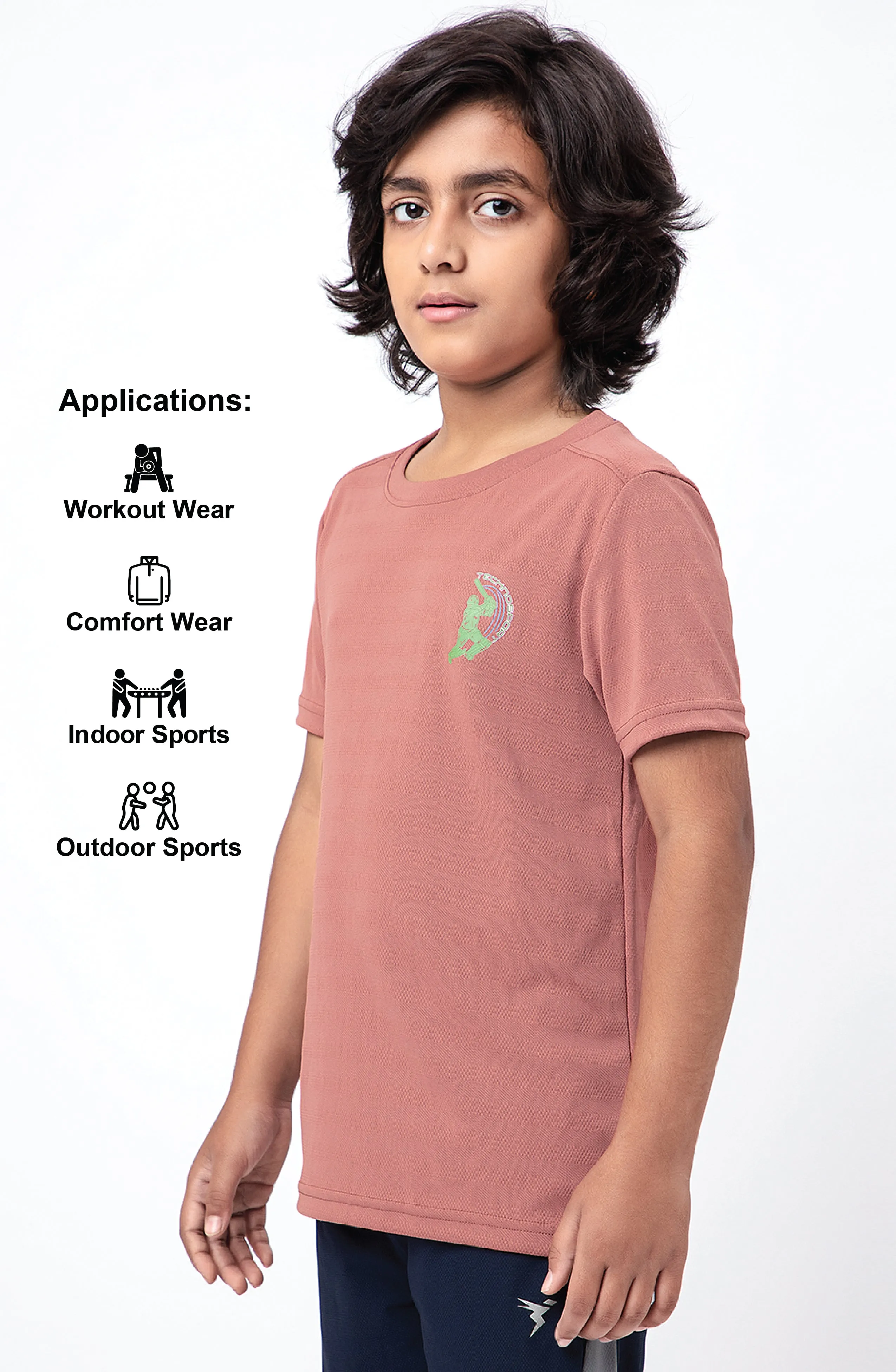 Boys Solid Slim Fit Crew Neck T-shirt with DOUBLE COOL