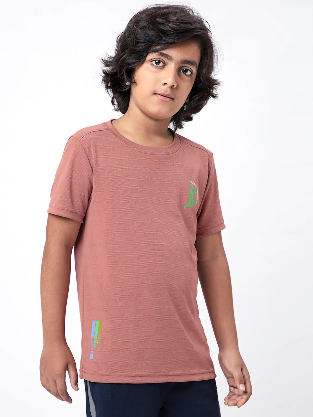 Boys Solid Slim Fit Crew Neck T-shirt with DOUBLE COOL