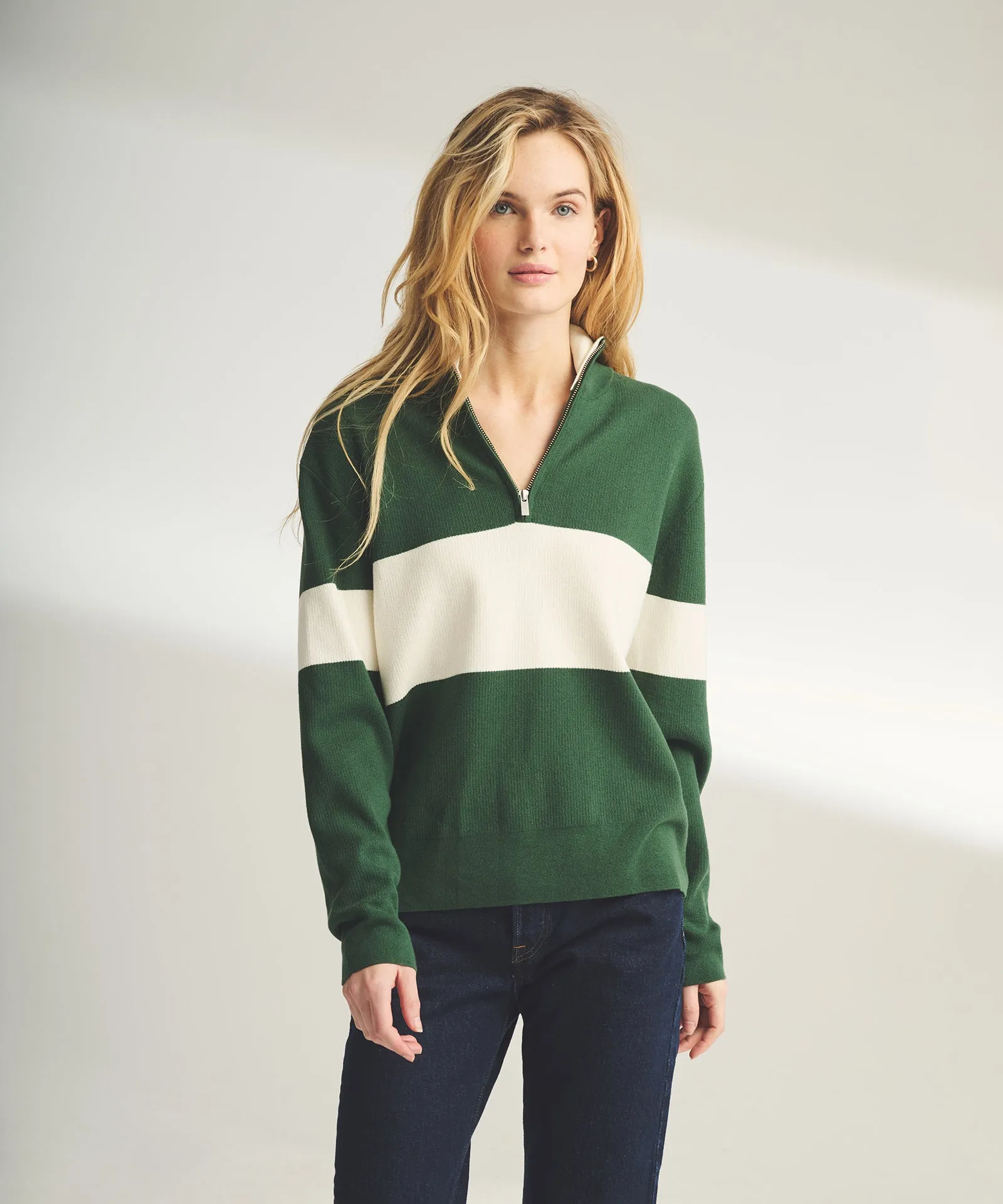 Café Cotton Cashmere Striped Quarter Zip