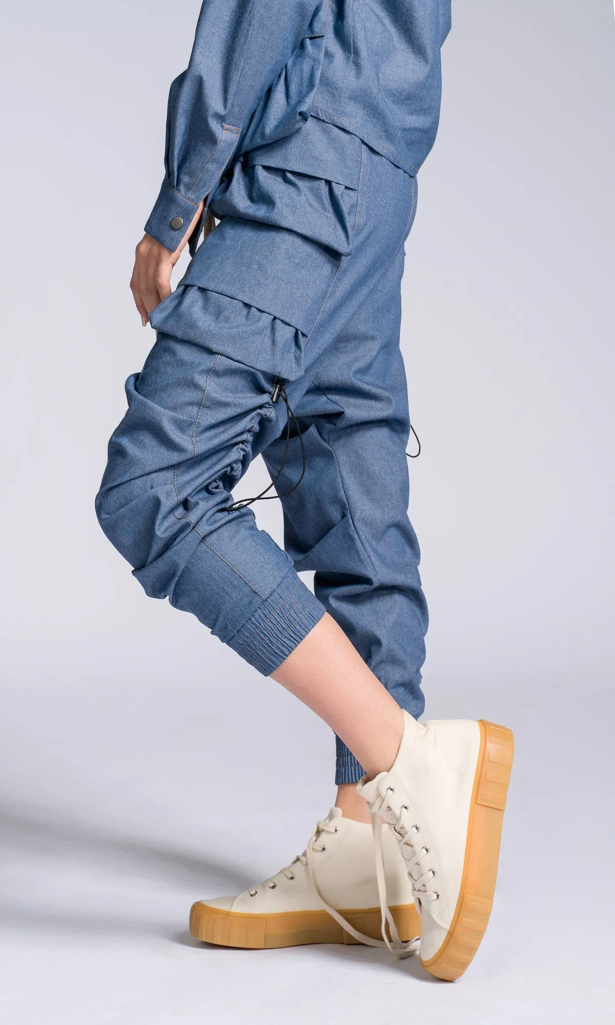 Chambray Pants with Layered Pockets