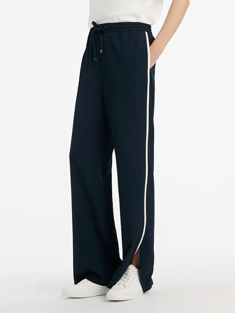 Contrast Trim Straight Women Pants With Elastic Waistband