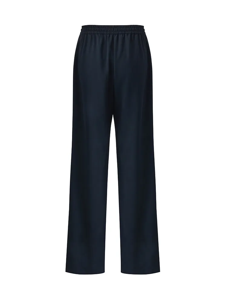 Contrast Trim Straight Women Pants With Elastic Waistband