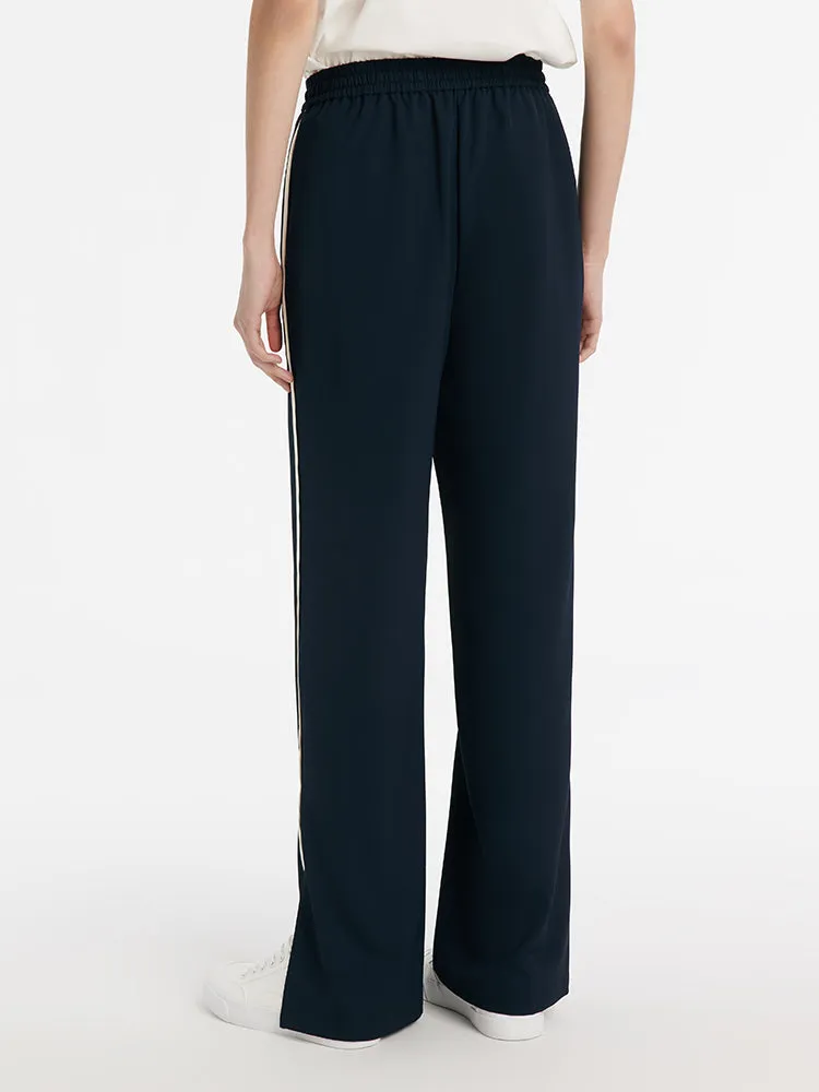 Contrast Trim Straight Women Pants With Elastic Waistband