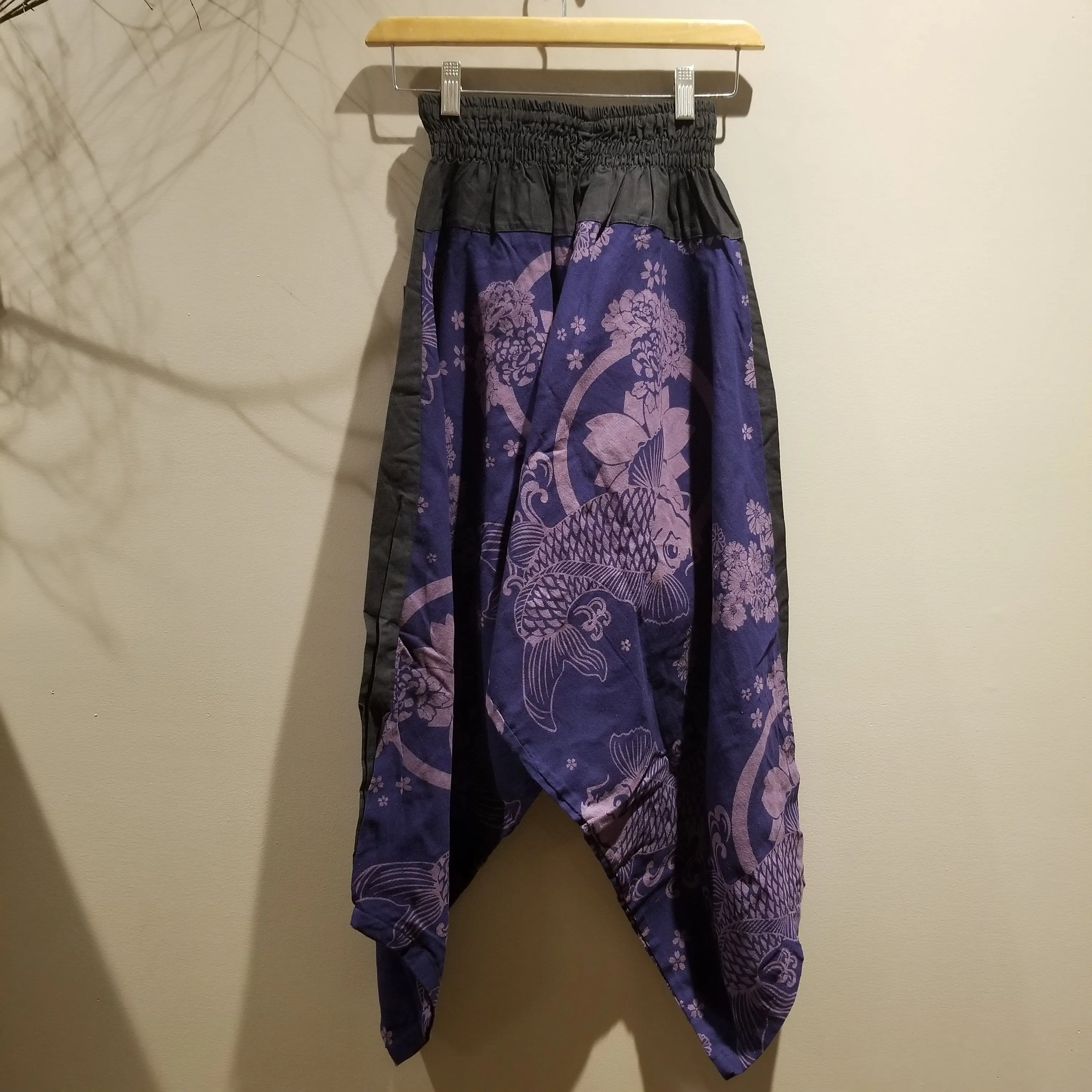 Dark Blue Koi Fish Elastic Waist Samurai Pants