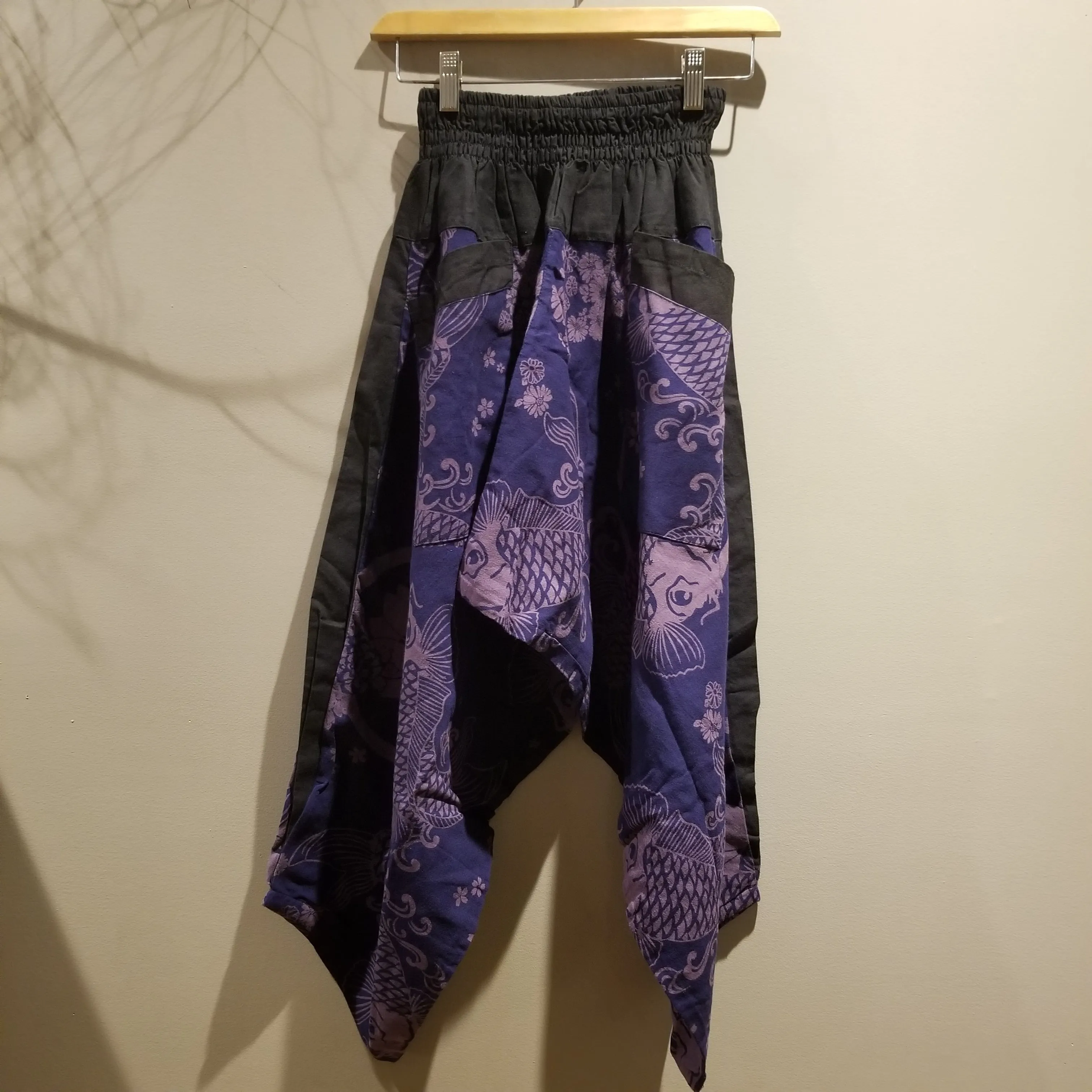 Dark Blue Koi Fish Elastic Waist Samurai Pants