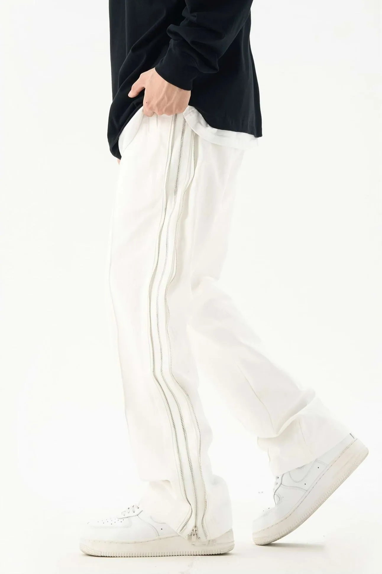 Double Side Zip Straight Pants