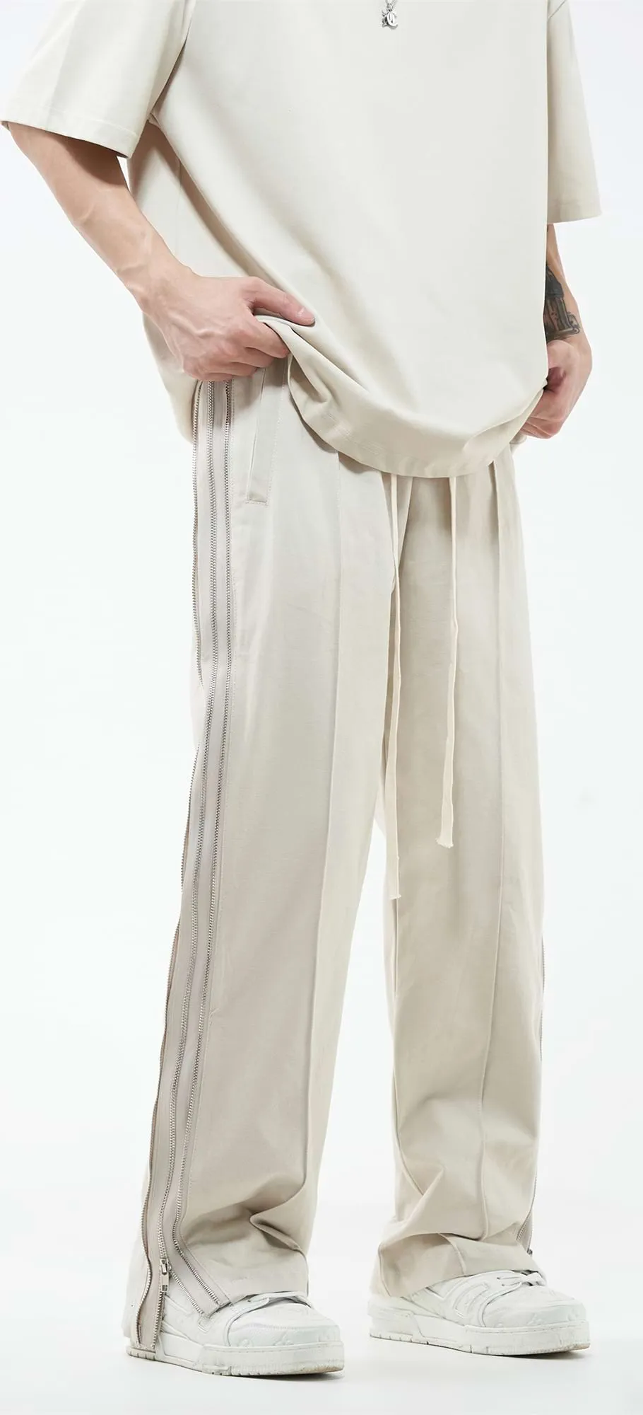 Double Side Zip Straight Pants