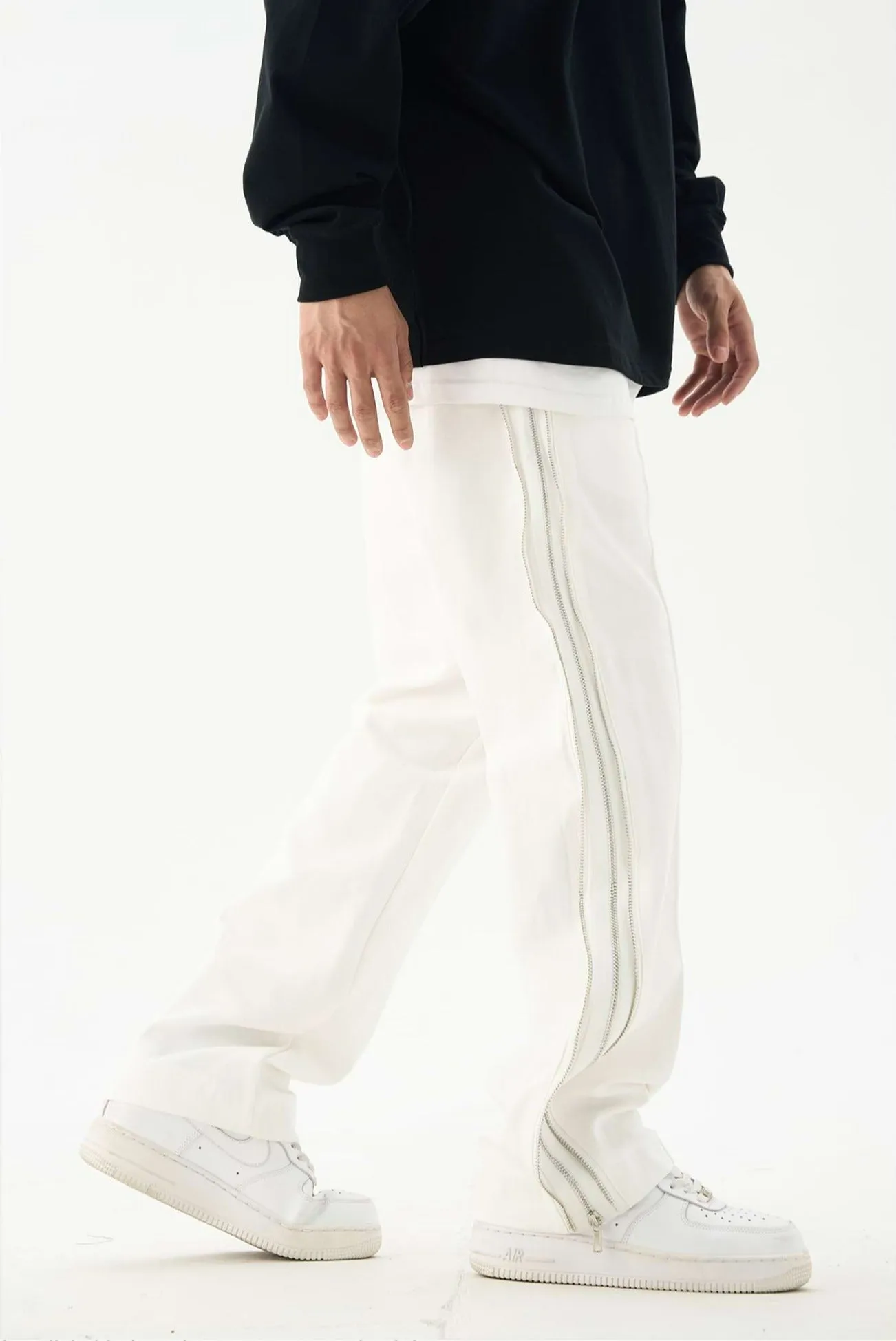 Double Side Zip Straight Pants