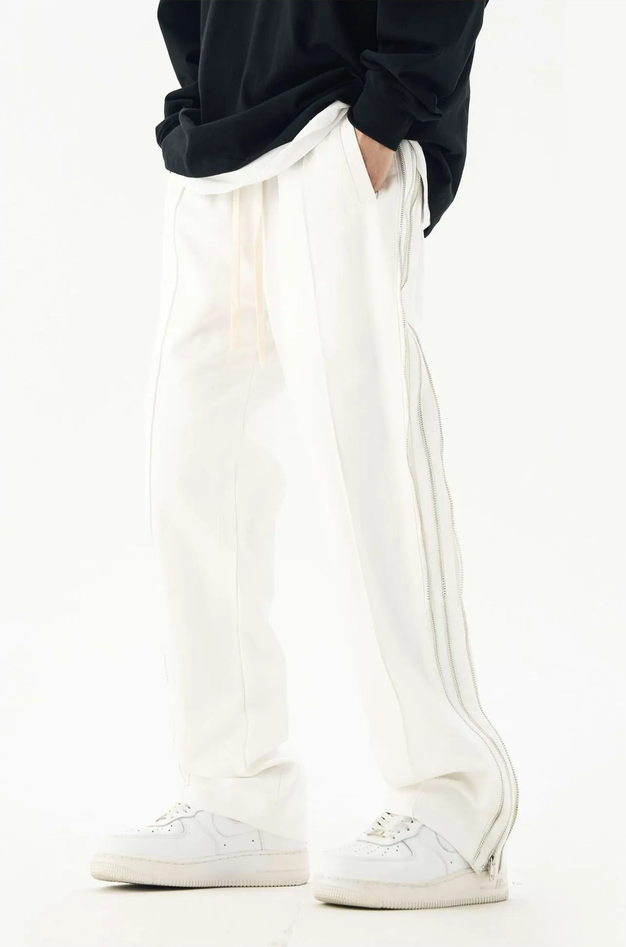 Double Side Zip Straight Pants