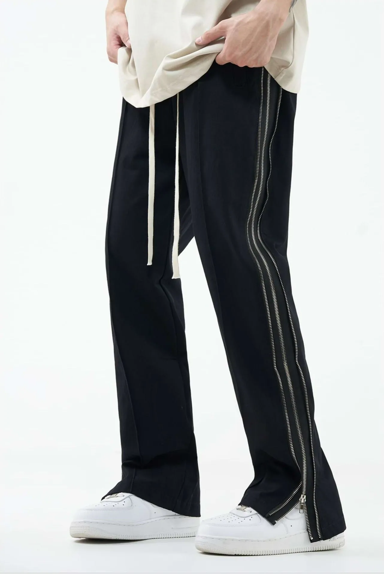 Double Side Zip Straight Pants