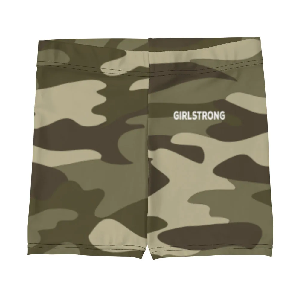 ELEVATED ESSENTIALS, SLIM AND SCULPT SHORTS GREEN CAMO