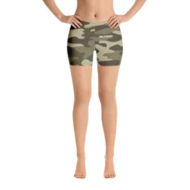 ELEVATED ESSENTIALS, SLIM AND SCULPT SHORTS GREEN CAMO