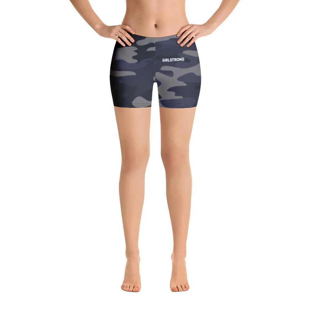 ELEVATED ESSENTIALS, SLIM AND SCULPT SHORTS NAVY CAMO