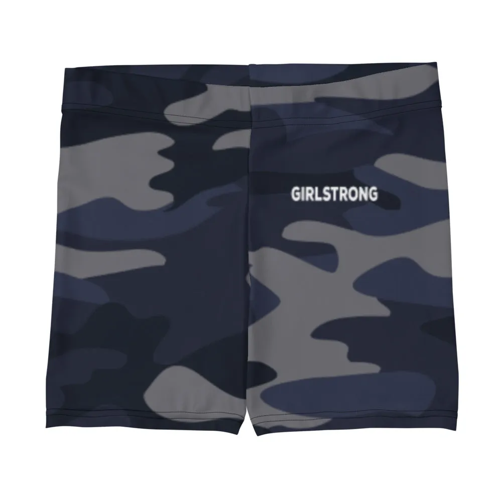 ELEVATED ESSENTIALS, SLIM AND SCULPT SHORTS NAVY CAMO