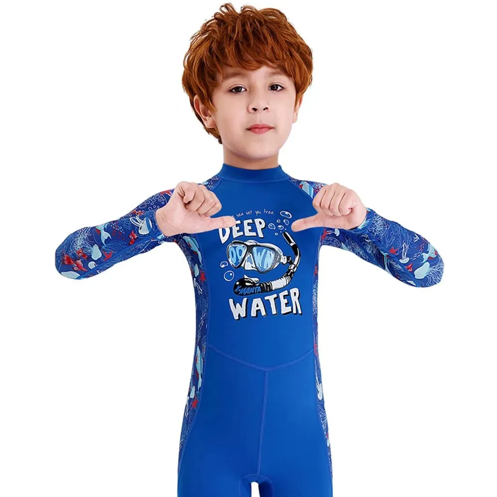 Full Sleeves Cobalt Blue Kids Swimwear Jellyfish printed Full Length UPF 50 