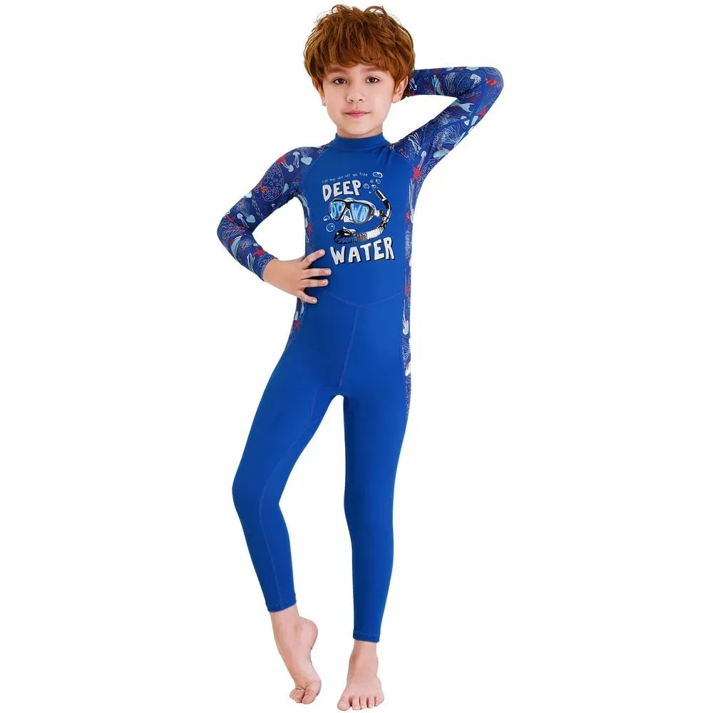 Full Sleeves Cobalt Blue Kids Swimwear Jellyfish printed Full Length UPF 50 