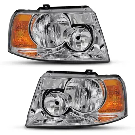 Headlight Assembly for 2003 -2006 Ford Expedition Chrome Housing Amber Corner