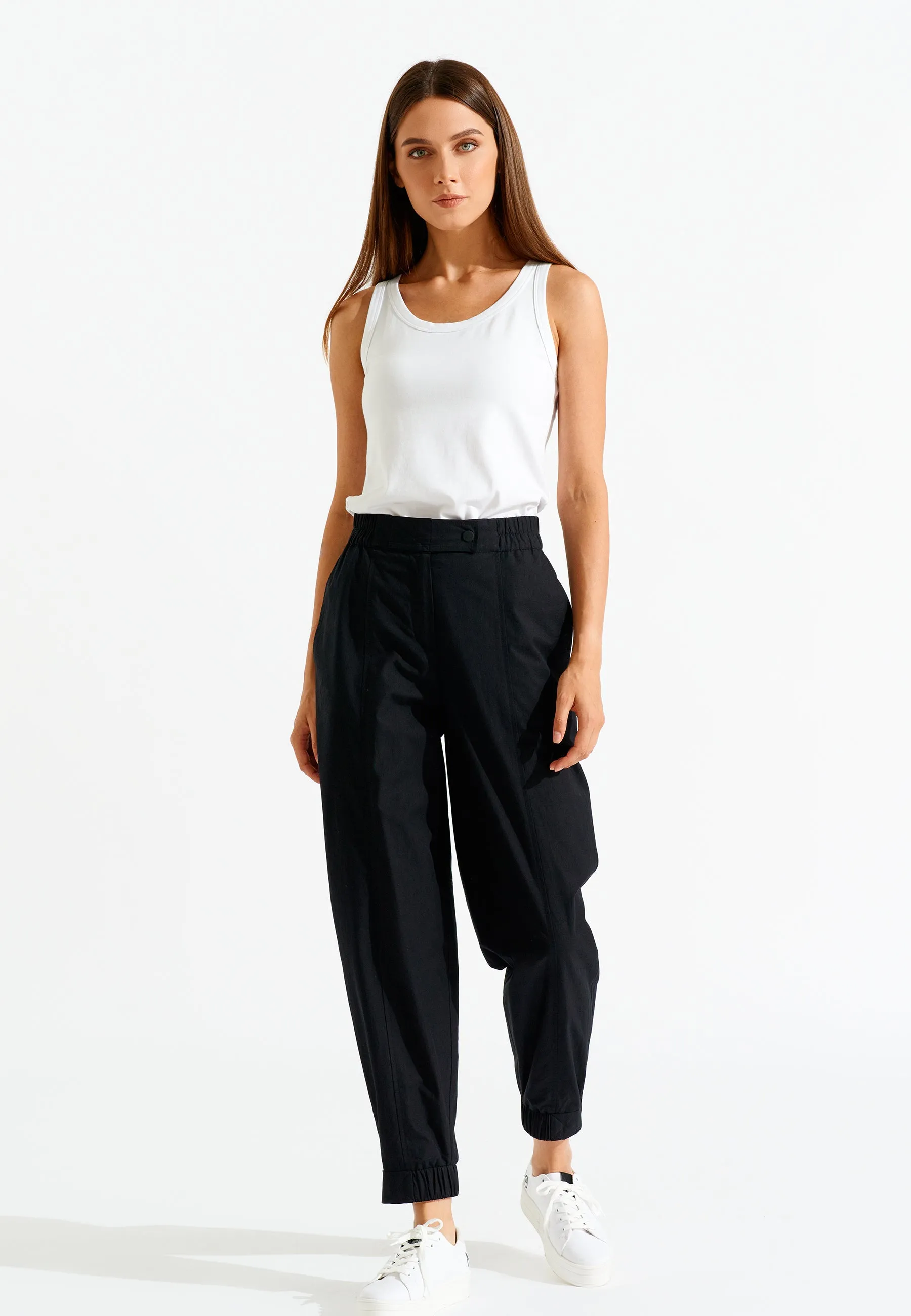 High Rise Elastic Cuff Pants