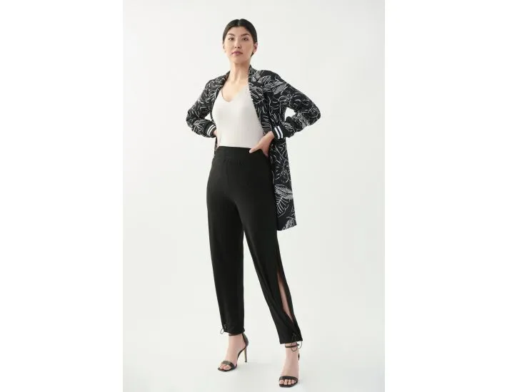 Joseph Ribkoff Black Elastic High Waisted Flutter Pants