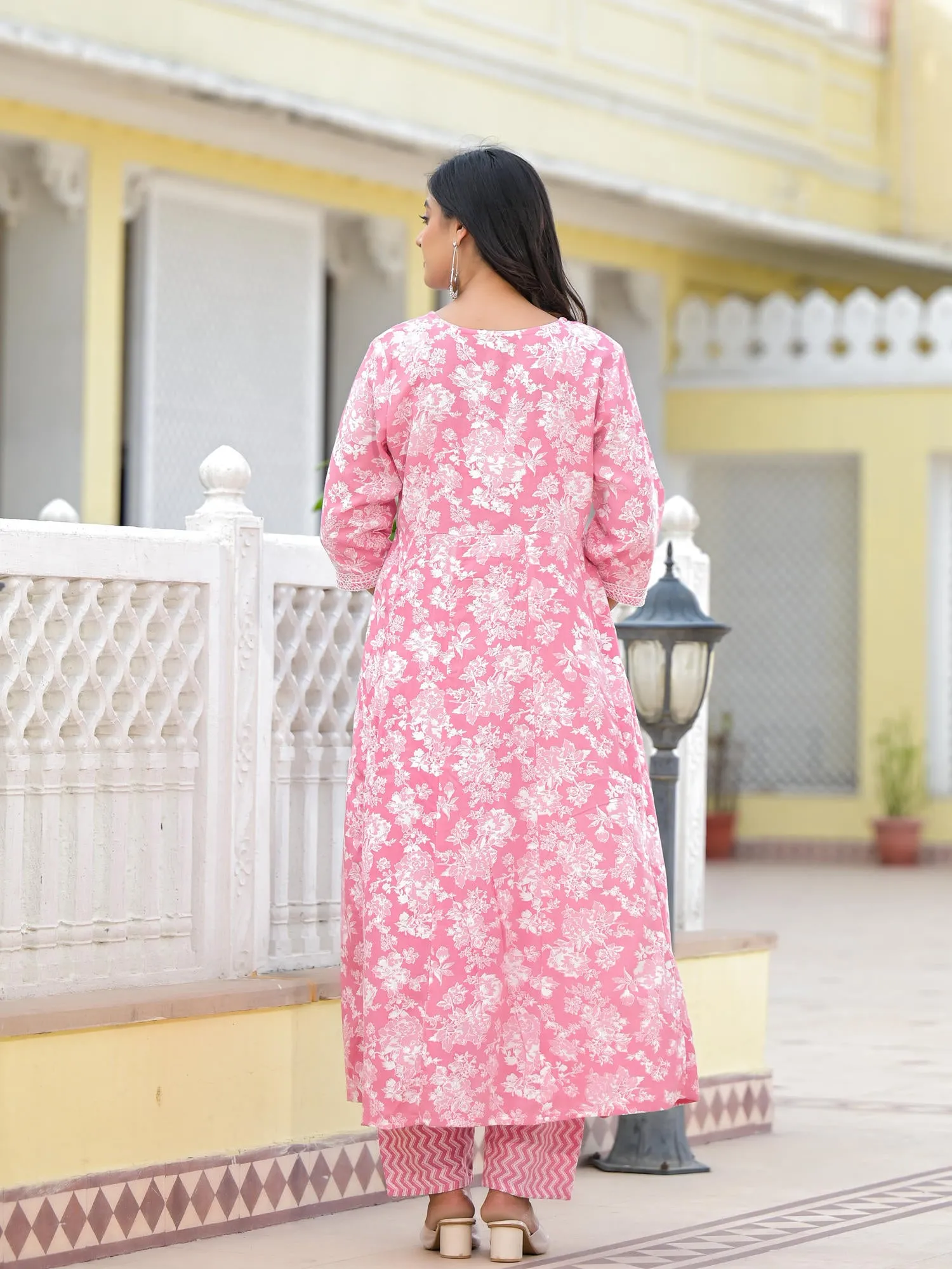 Juniper Pink Floral Printed Rayon Kurta, Pant And Dupatta Set With Thread & Sequins Work