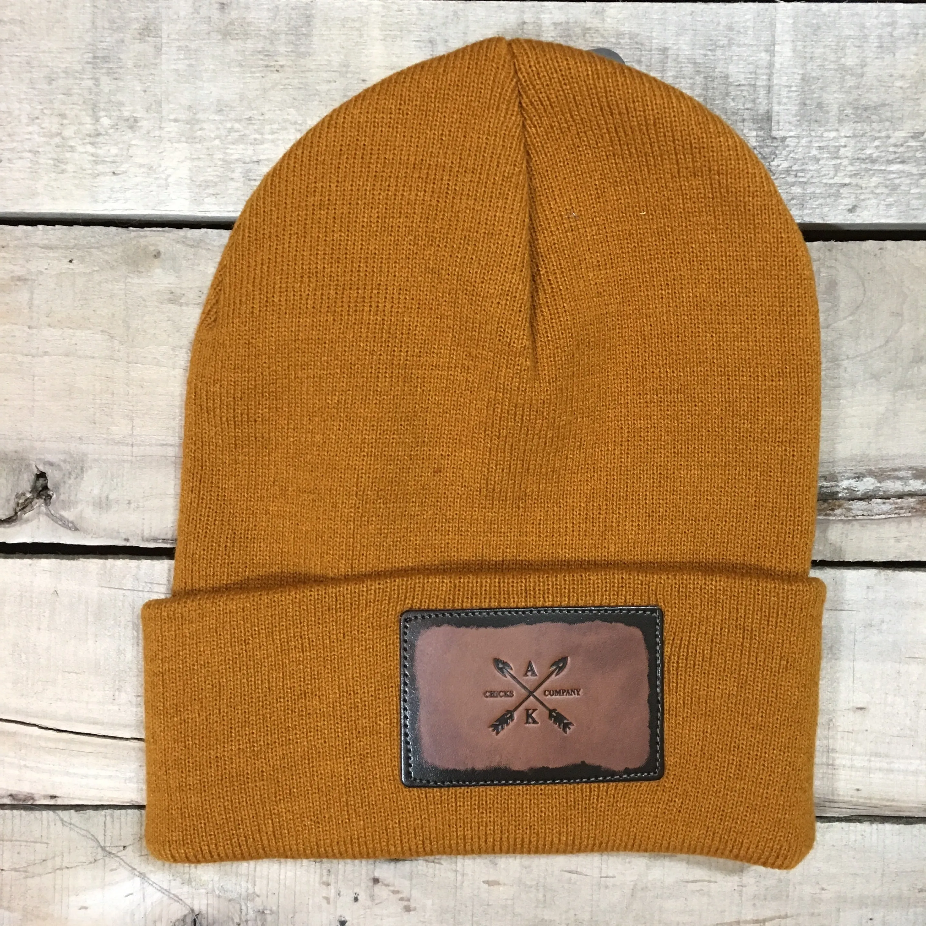 Leather Cross Arrow Patch Beanie