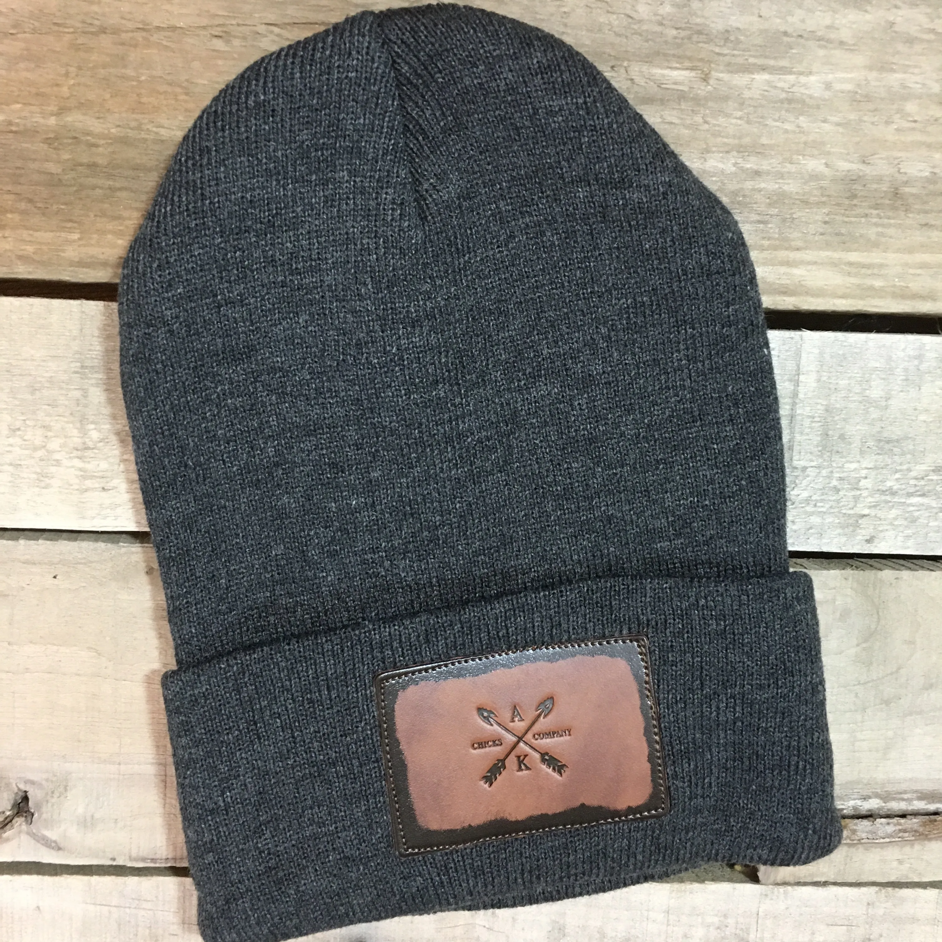 Leather Cross Arrow Patch Beanie