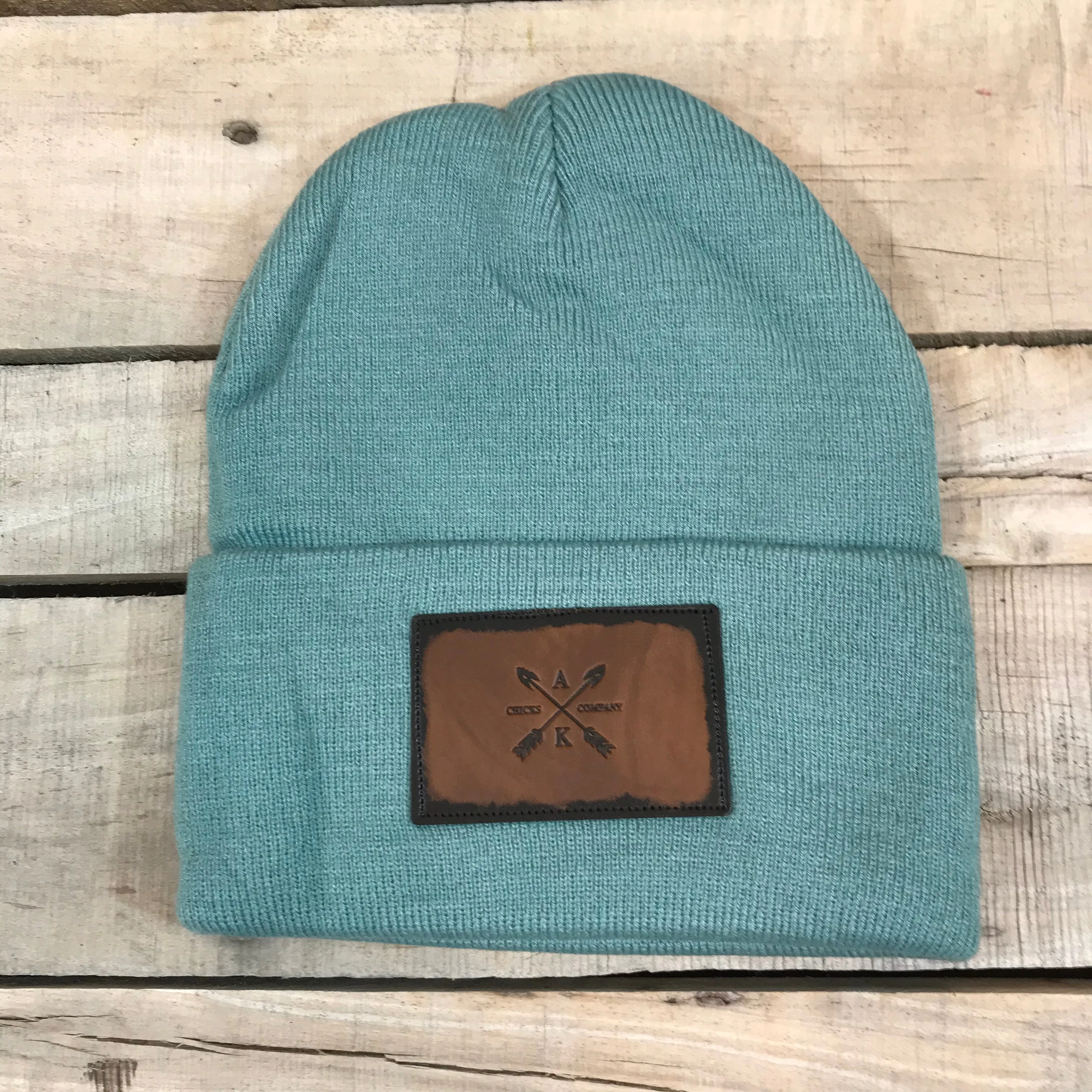 Leather Cross Arrow Patch Beanie