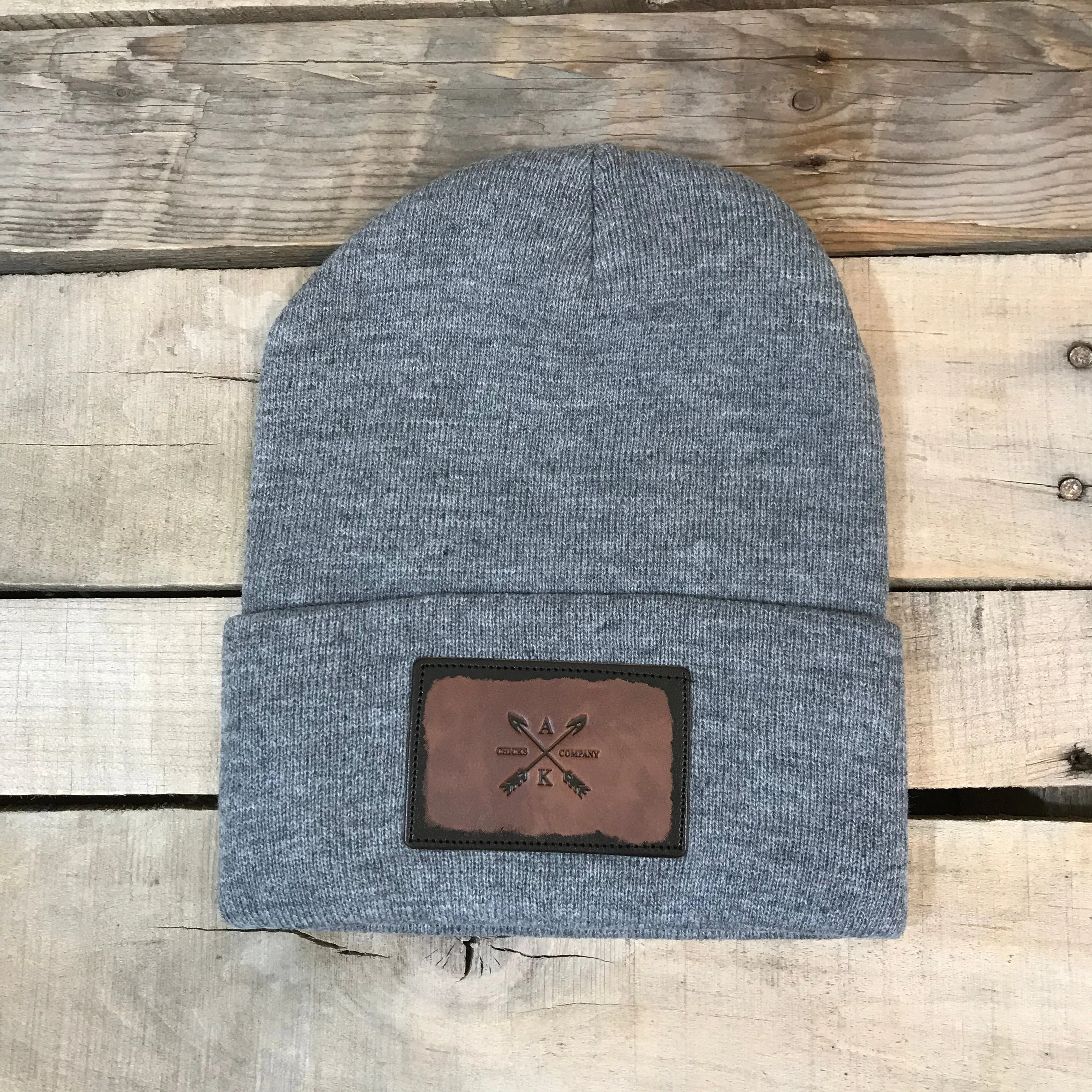 Leather Cross Arrow Patch Beanie