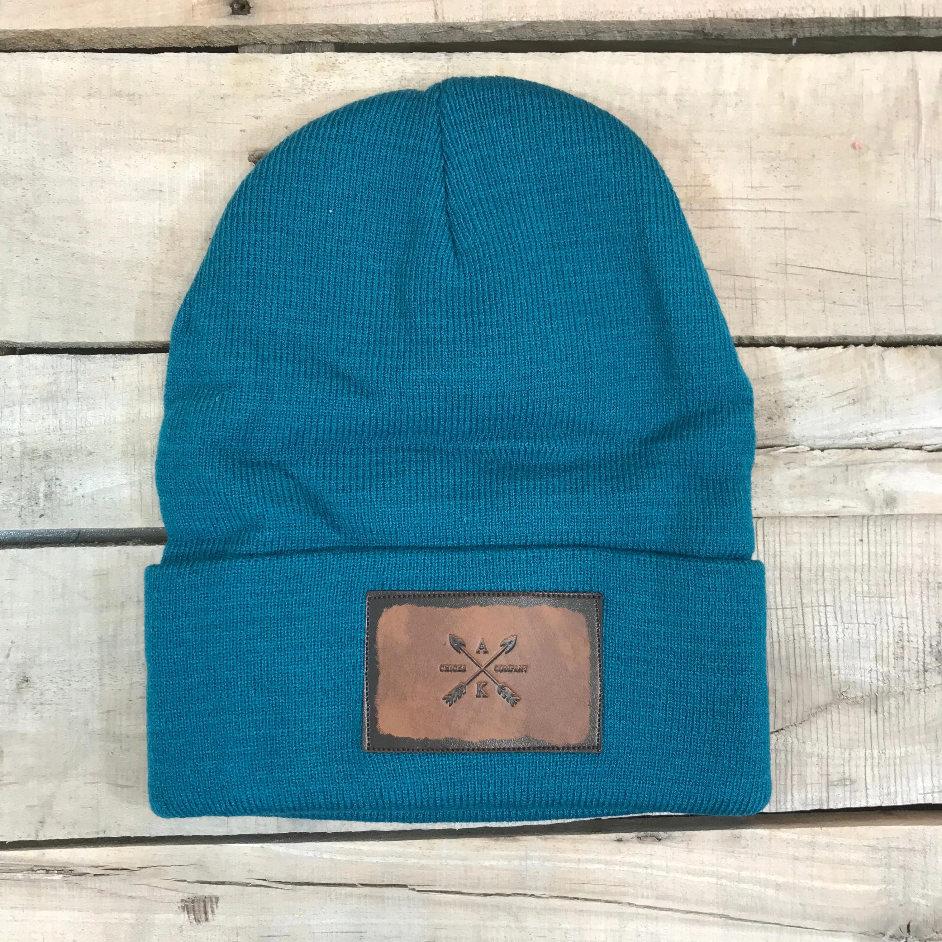 Leather Cross Arrow Patch Beanie