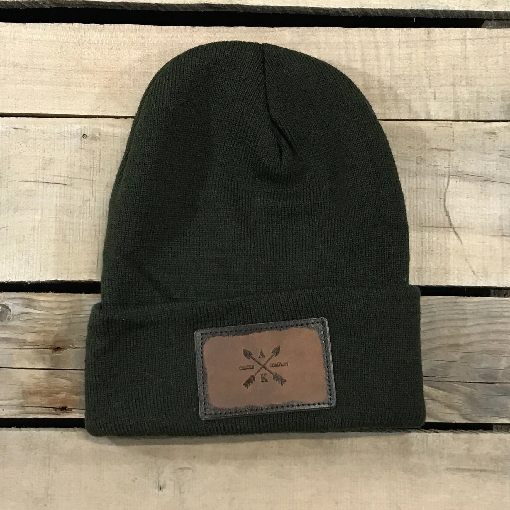 Leather Cross Arrow Patch Beanie