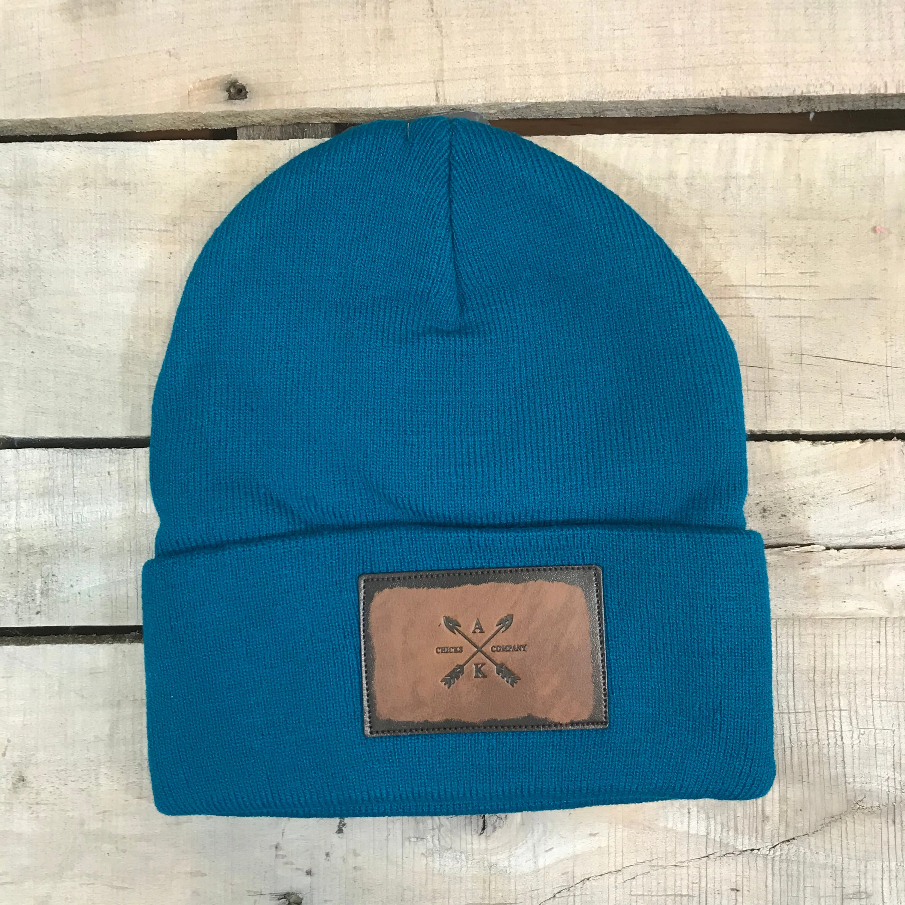 Leather Cross Arrow Patch Beanie