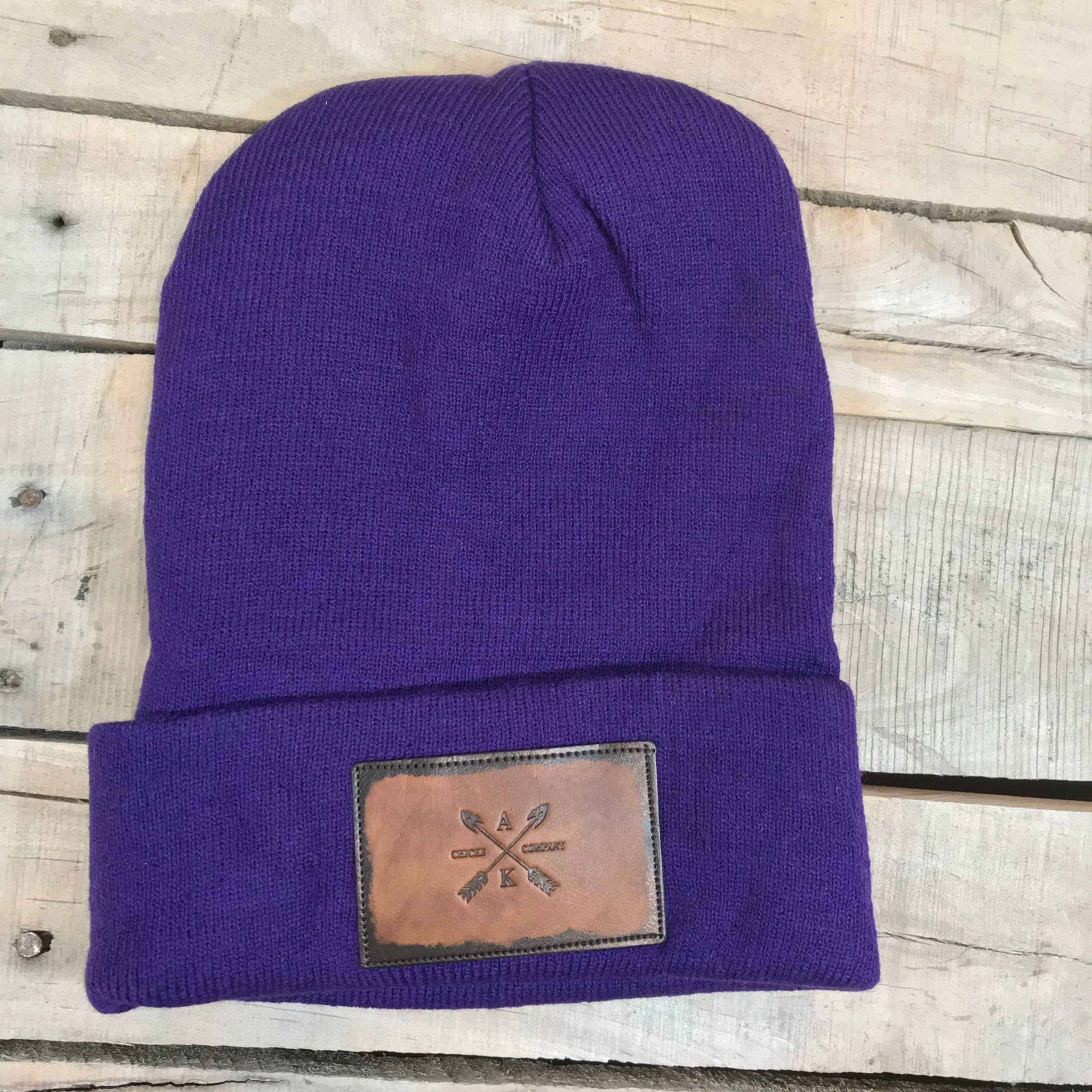 Leather Cross Arrow Patch Beanie