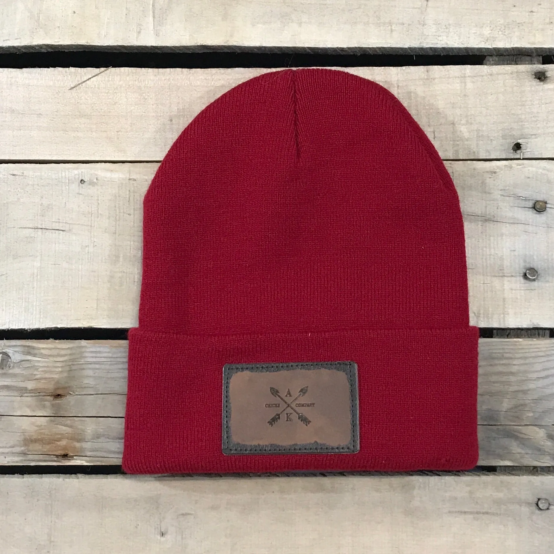 Leather Cross Arrow Patch Beanie