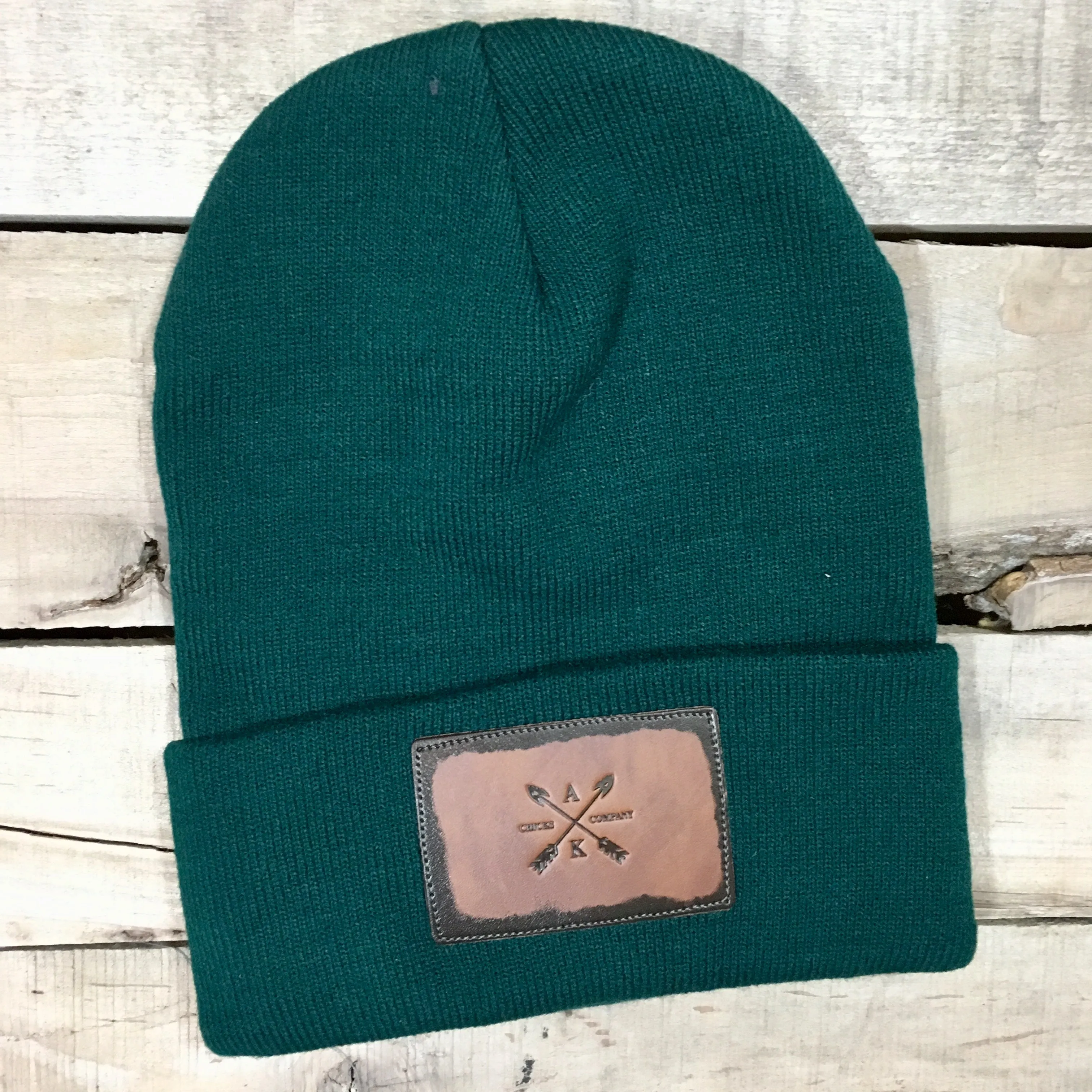 Leather Cross Arrow Patch Beanie