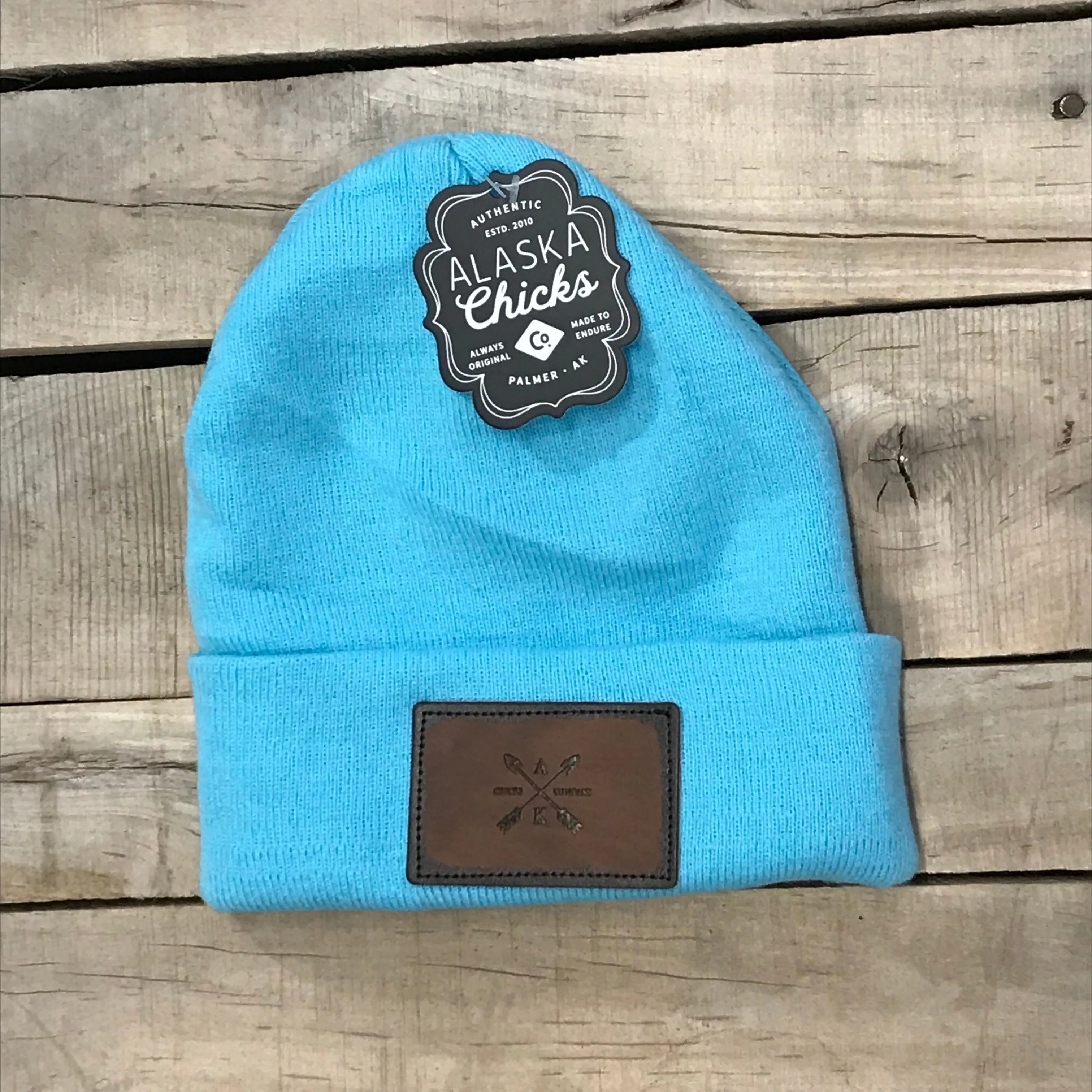 Leather Cross Arrow Patch Beanie