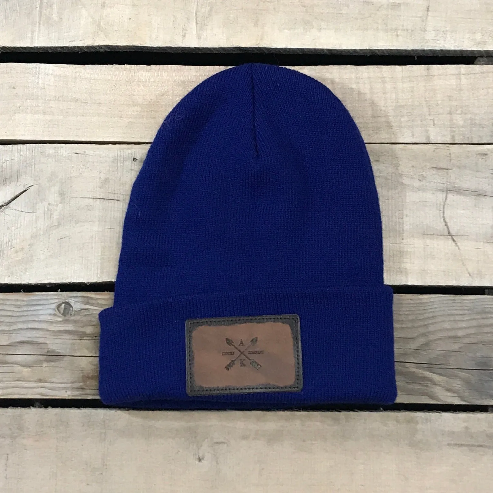 Leather Cross Arrow Patch Beanie