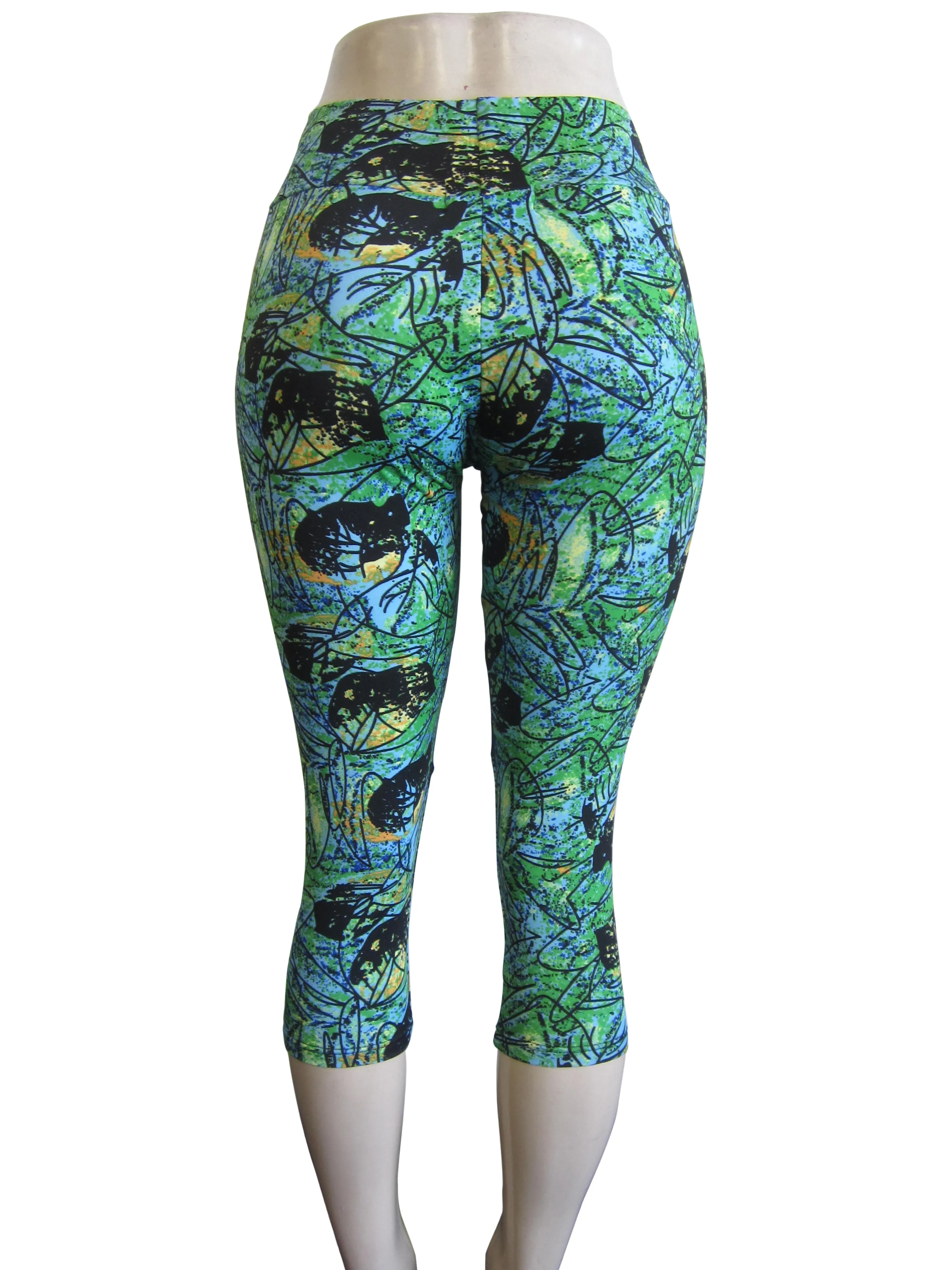 Leggings - Capri Printed Mesh Sports  (WG-1674 #44)