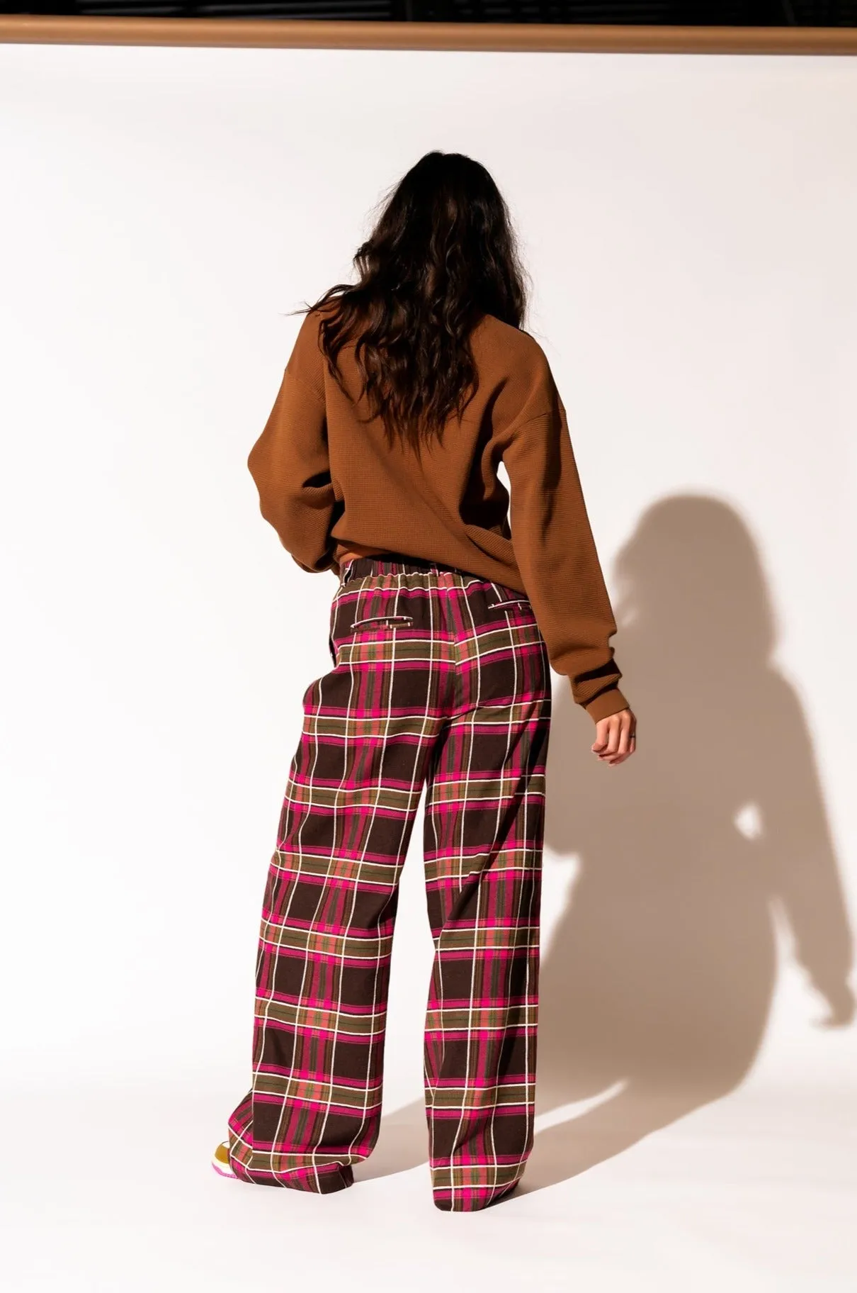 Lovers Lane Plaid Wide Leg Trousers in Pink